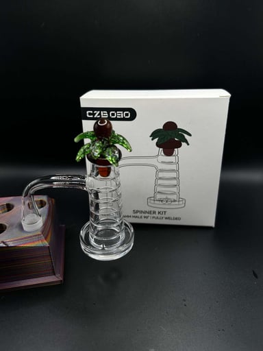 Preview pic of Palm Tree Quartz Slurper Spinner Kit with Coconut Palm Tree Carb Cap – 14mm Male / 90°