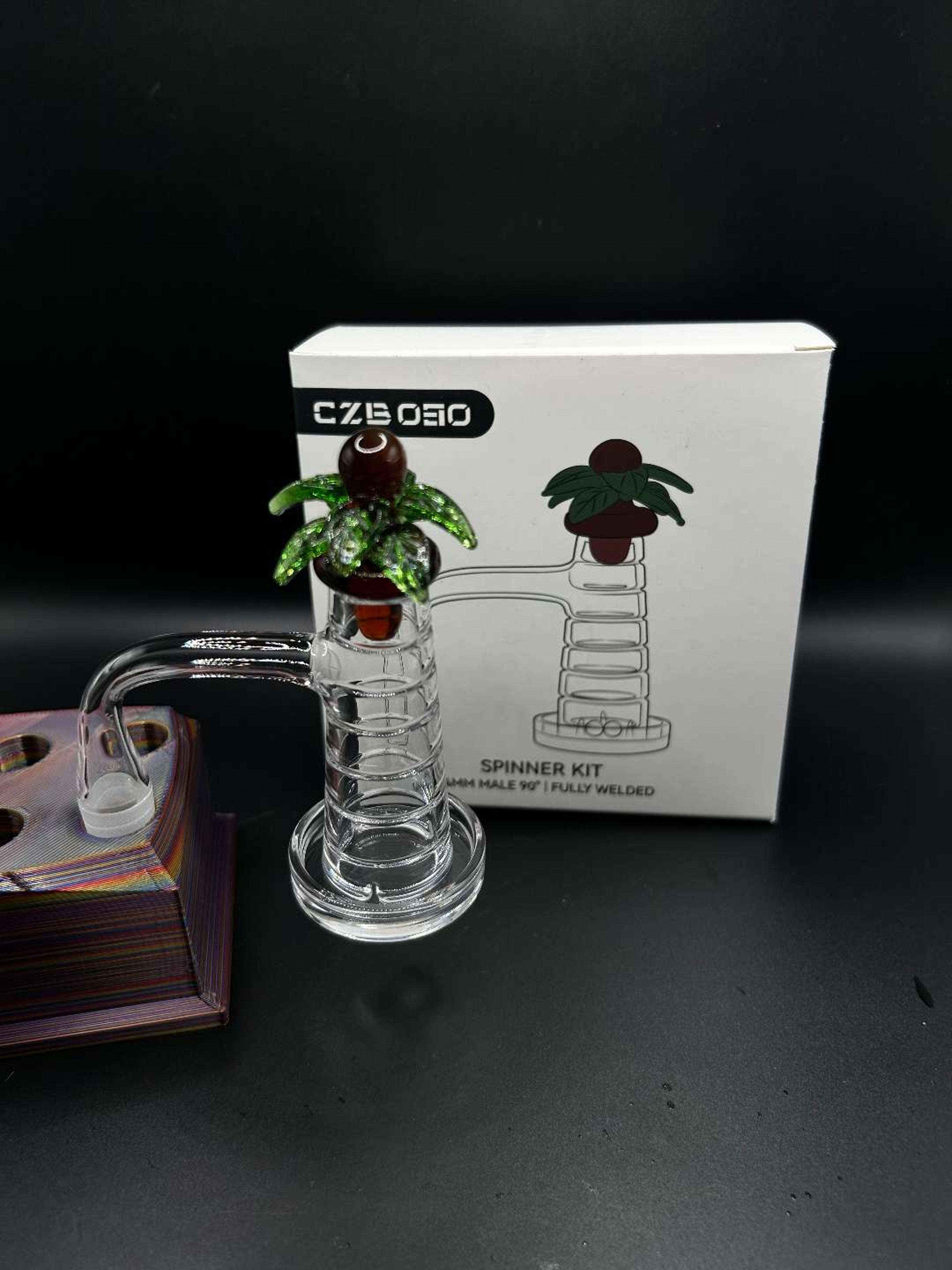 Preview pic of Palm Tree Quartz Slurper Spinner Kit with Coconut Palm Tree Carb Cap – 14mm Male / 90°