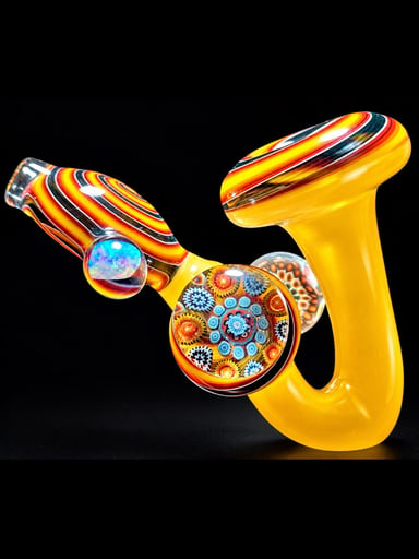 Preview pic of Future Glass Art (Ben Birney) Yellow & Fire Weiss Sherlock with Millefiori & Opal