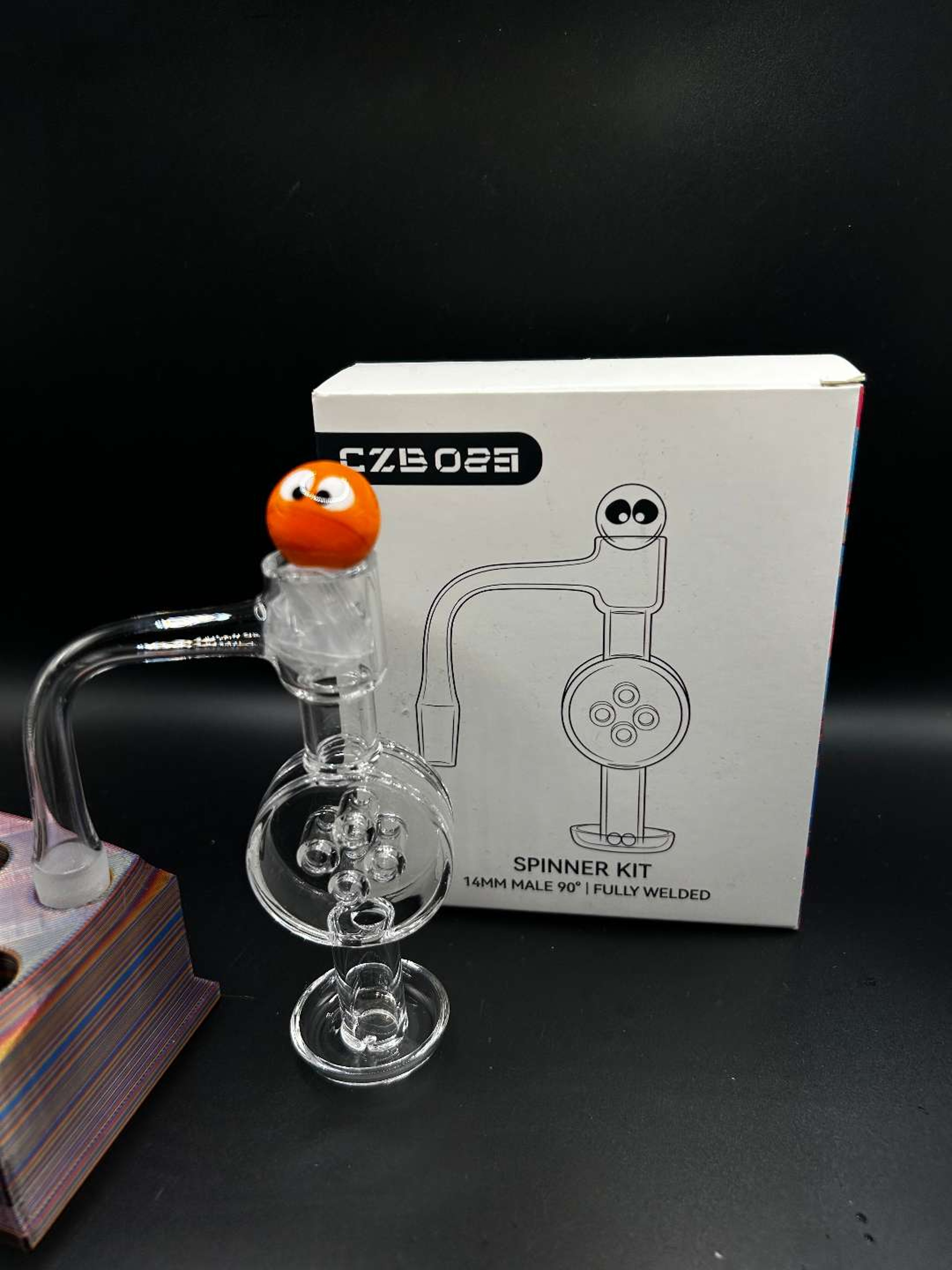 Preview pic of Quartz Slurper Spinner Kit with Multi-Hole Chamber & Orange Eyeball Carb Cap – 14mm Male / 90°