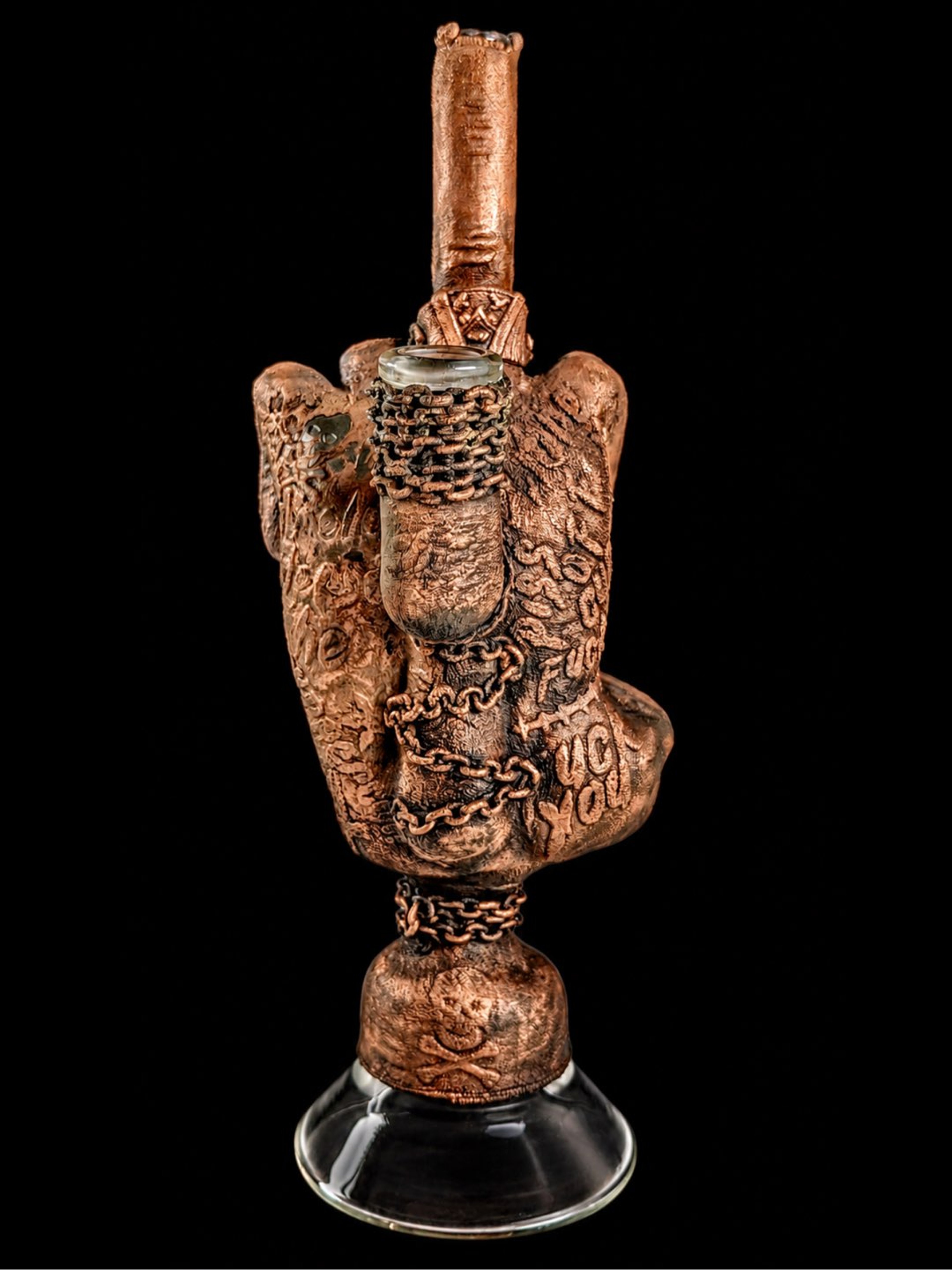 Eka Glass x Lord Kramdar Electroformed Middle Finger Hand Rig – Chains & Skulls image 0