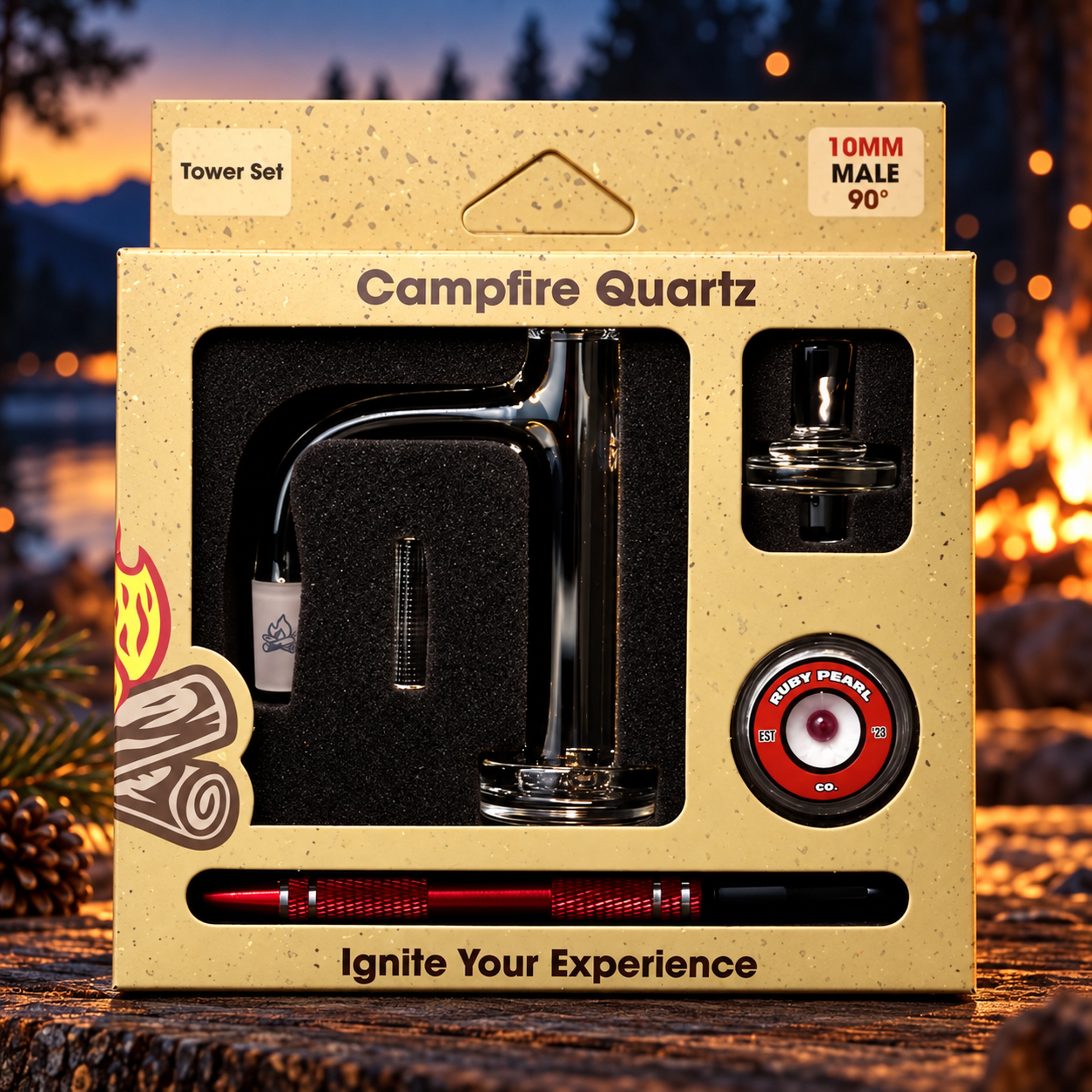 Preview pic of 🆕 Campfire Quartz Tower Banger Box Set – 10mm Male 90° | Ruby Pearl Co