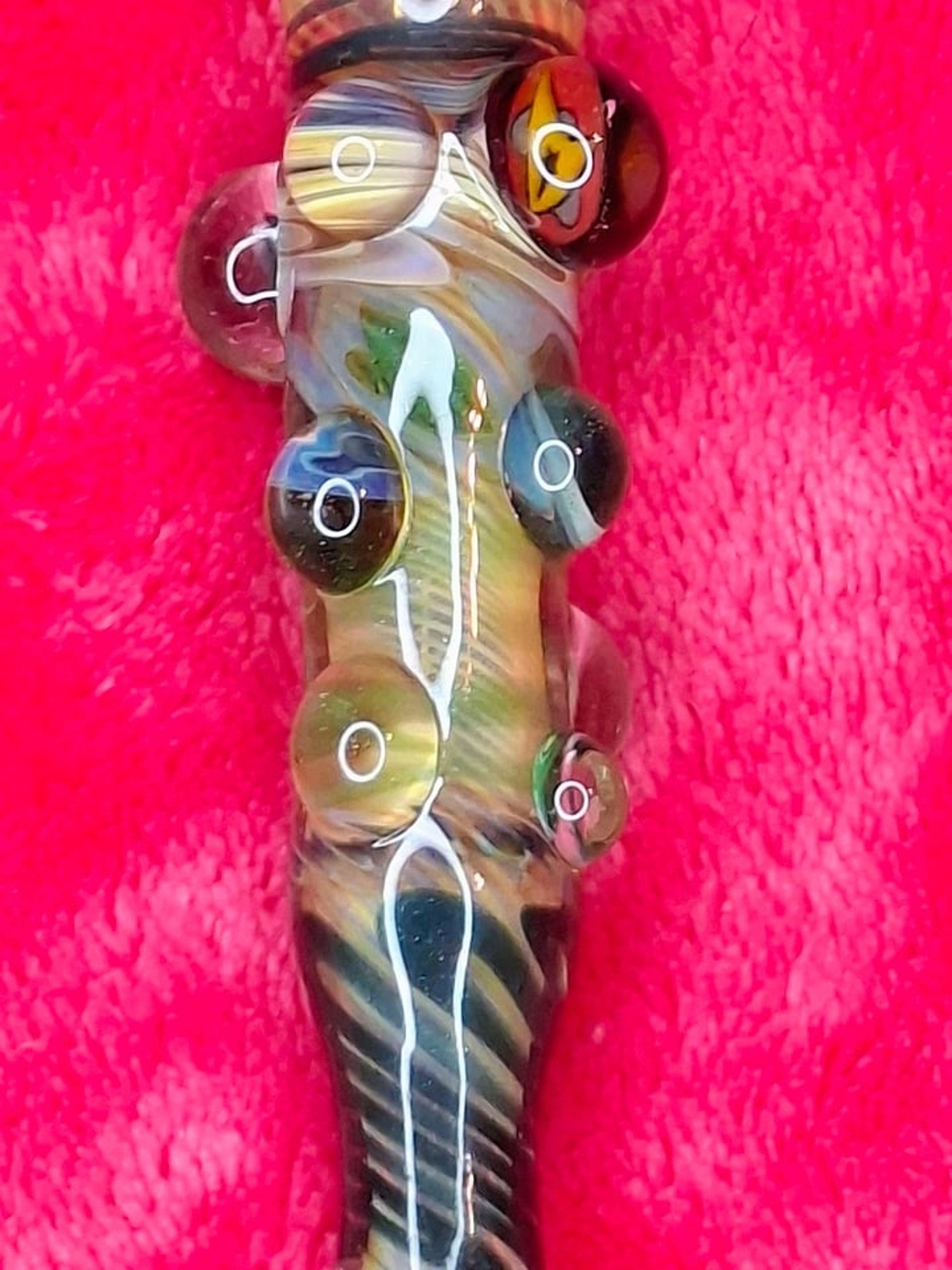 Preview pic of Vibrant Fumed Glass Chillum w/ Marble Roll-Stops - Like New