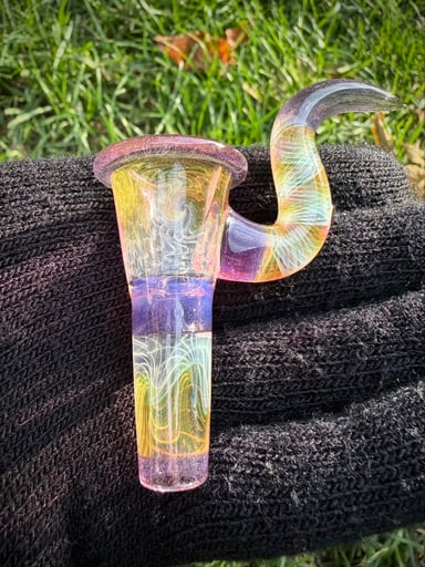 Preview pic of Strawberry Glass X Kyle White Glass Fully Worked Fumed UV & Purple 14mm Slide