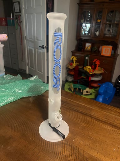 Preview pic of ROOR Frosted Straight Tube glass water pipe. Blue green and yellow - New!