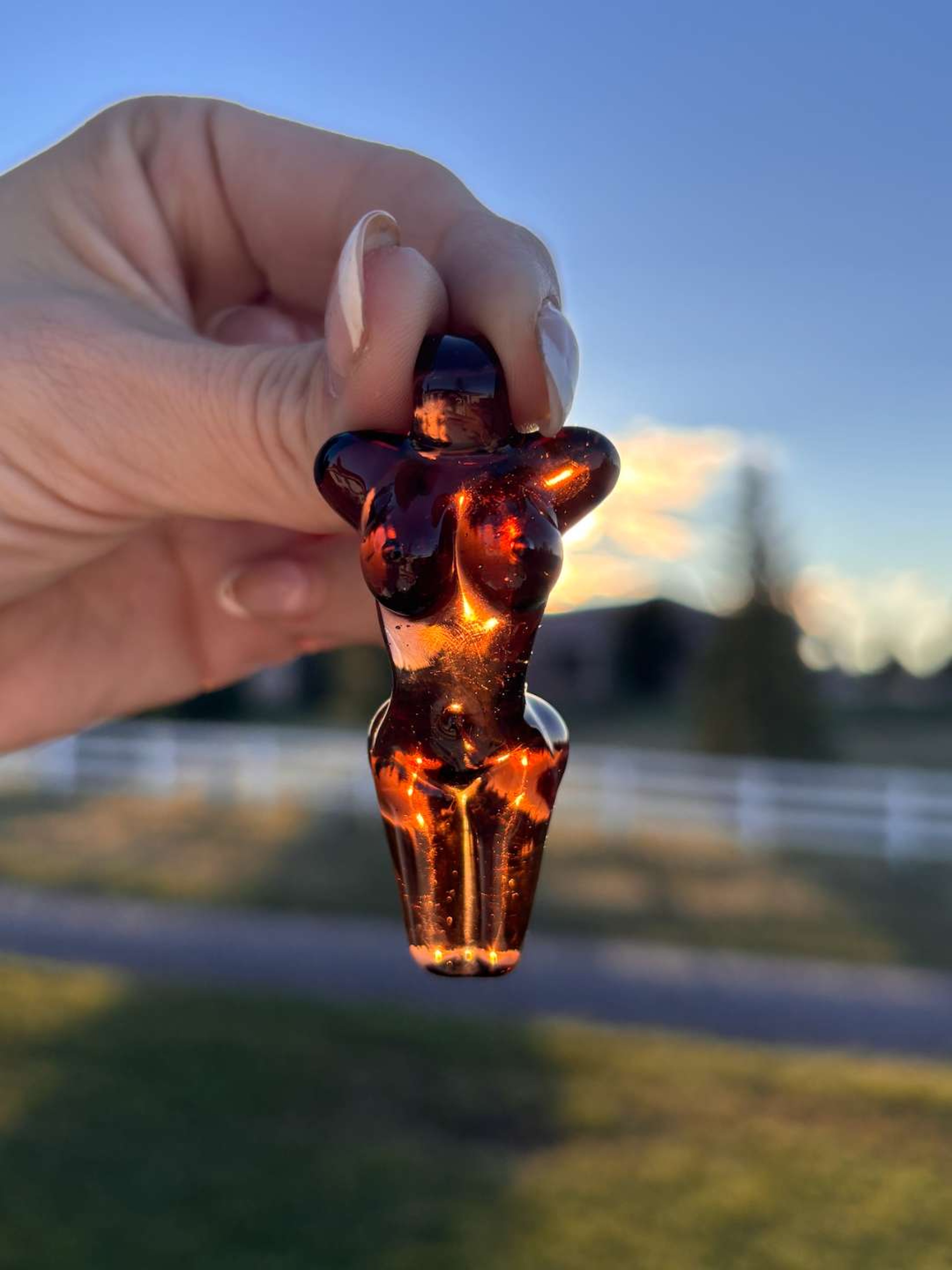 Preview pic of Ishtar Venus Goddess Glass Pendant Amber Brown