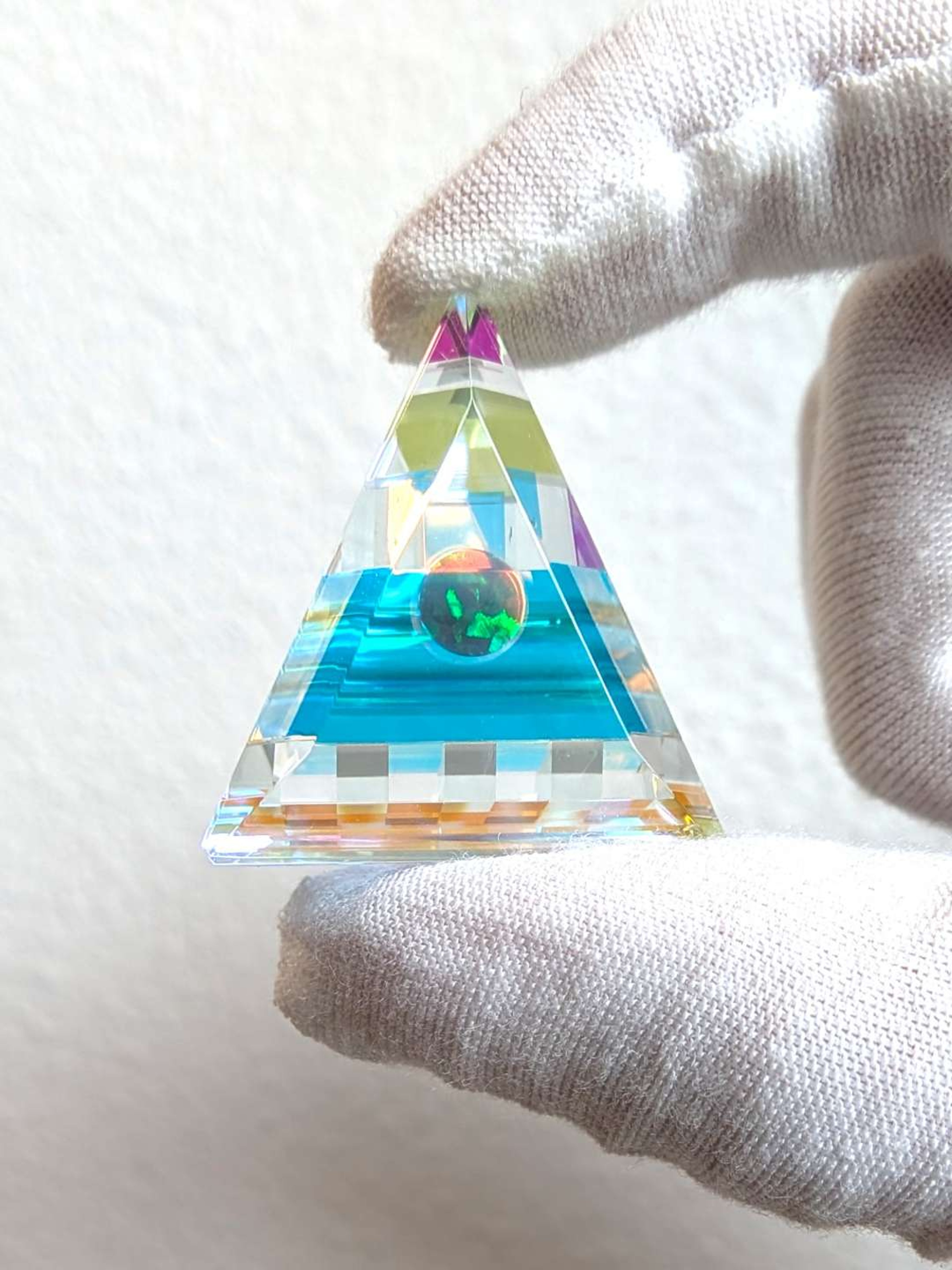 Preview pic of Boro Barto Dichroic Glass Triangle Pendant