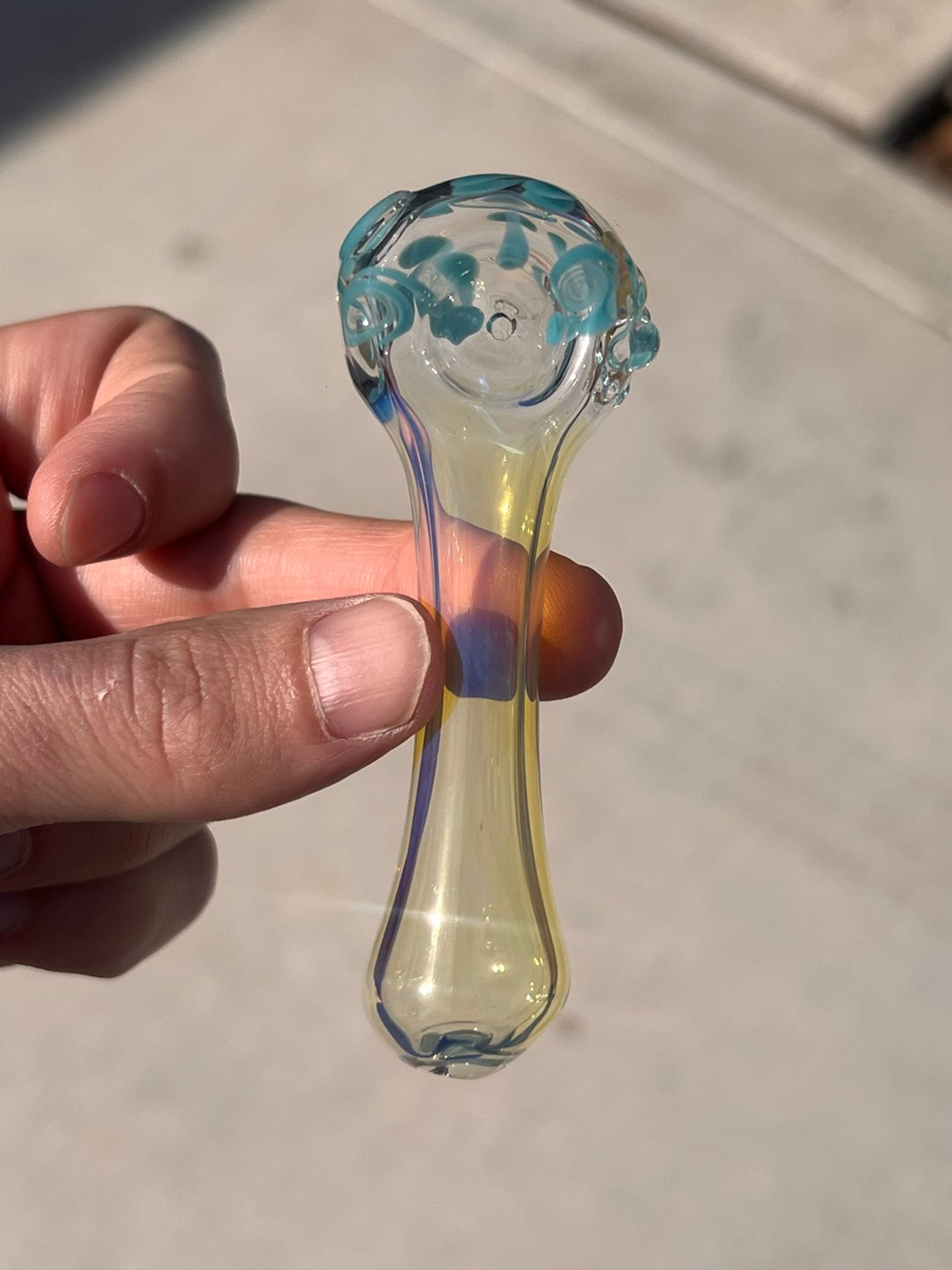 Silver fume over clear spoon with aqua swirls image 0