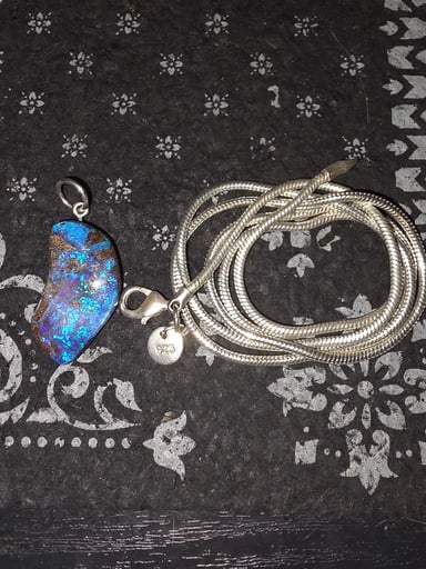 Preview pic of Australian blue boulder opal with 925 silver chain!