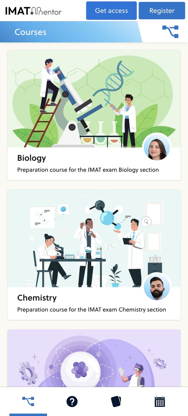 IMAT Mentor course catalog on mobile