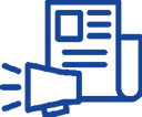 An illustration of a document and a megaphone