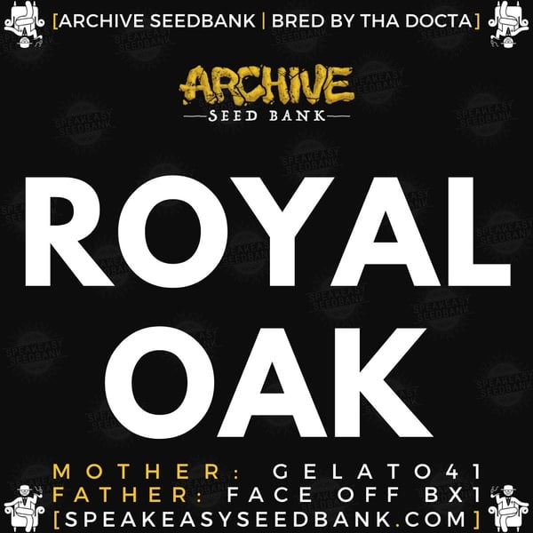 The small text-only logo of Archive Seed Bank with the larger words Royal Oak underneath it