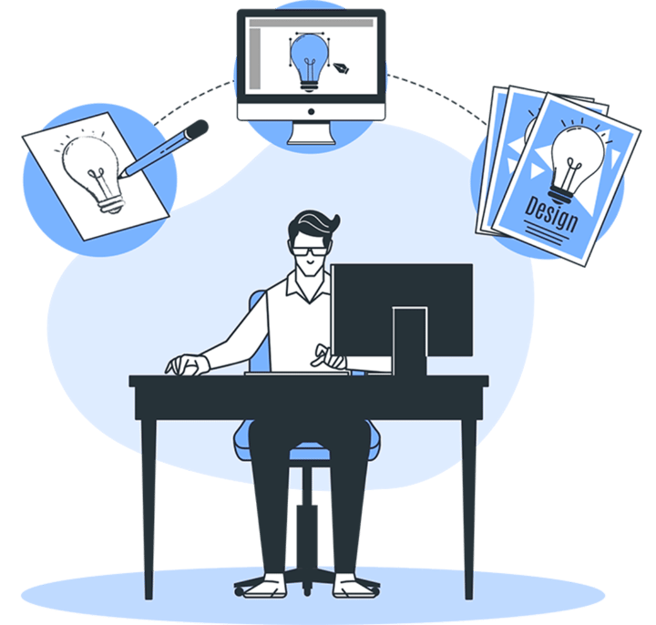 Ilustrasi profesional bekerja dengan solusi digital