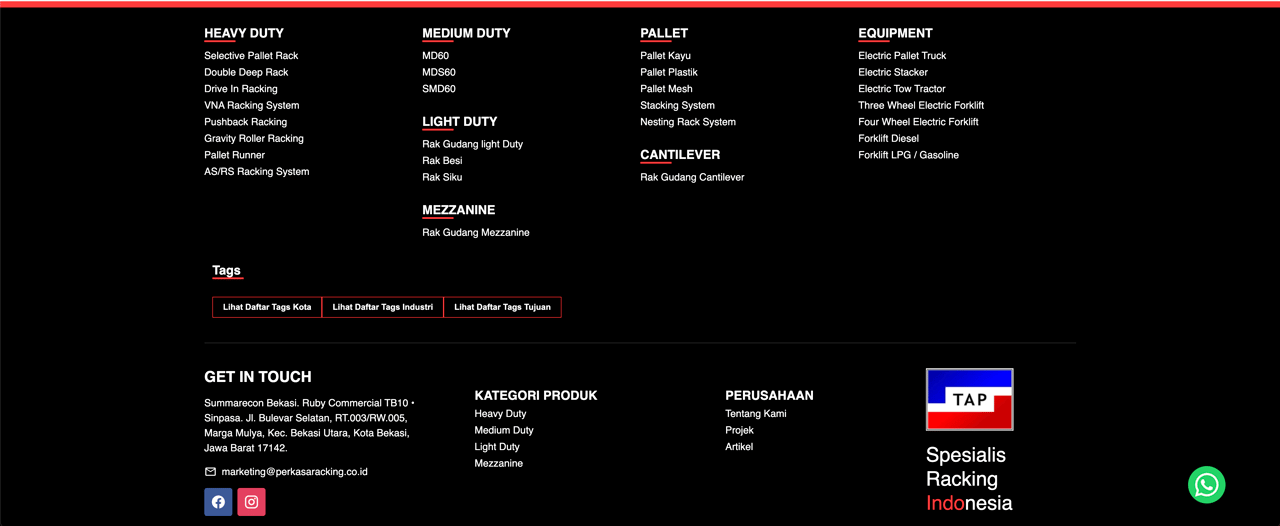 Tampilan Footer Website & Struktur Kategori Produk