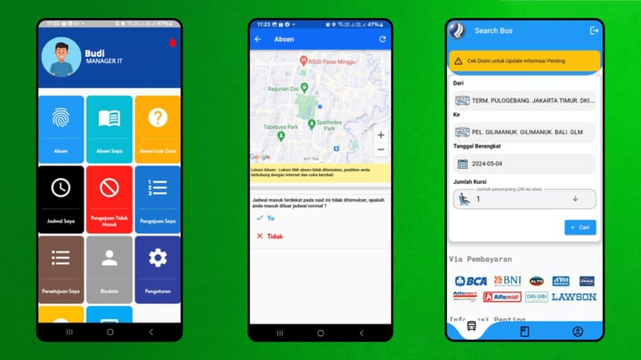 Aplikasi Absensi Pahala Kencana: Sistem absensi mobile dengan integrasi GPS.