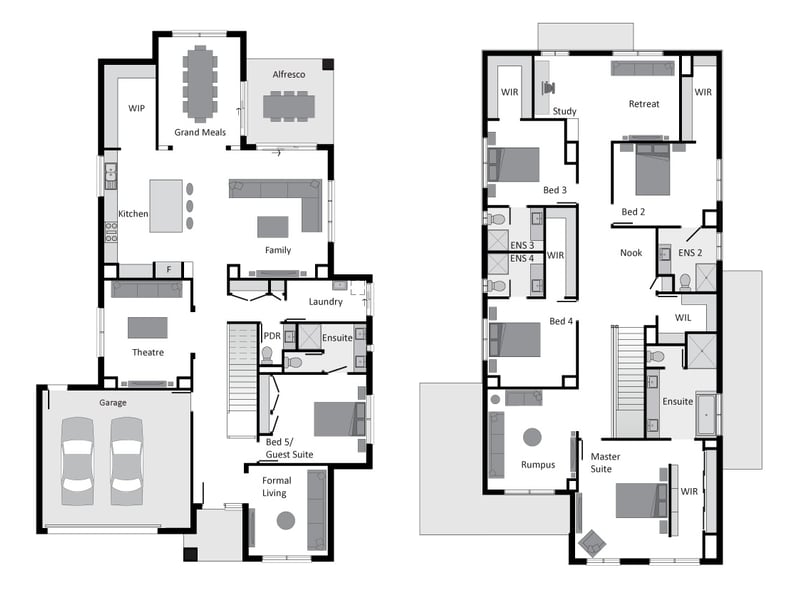5 bedroom, 5.5 bathrooms, 2 car spaces floor plan