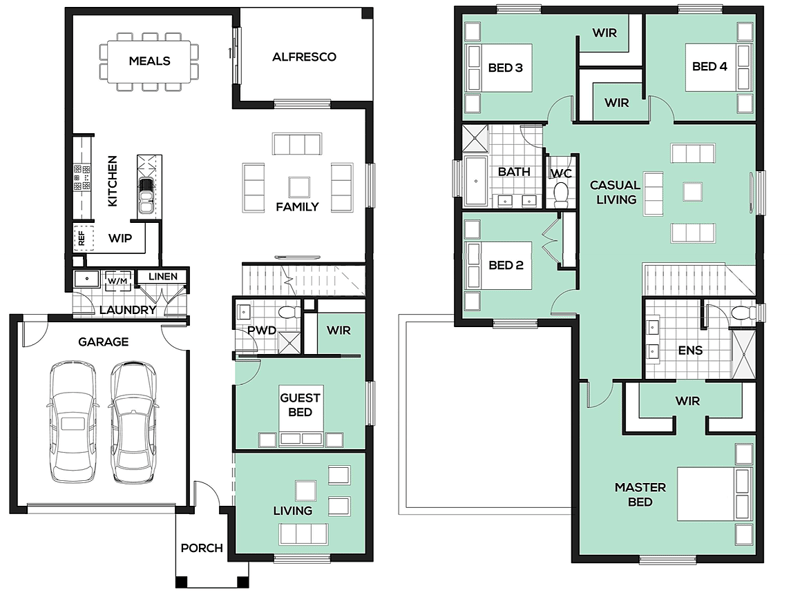 5 bedroom, 3 bathrooms, 2 car spaces floor plan