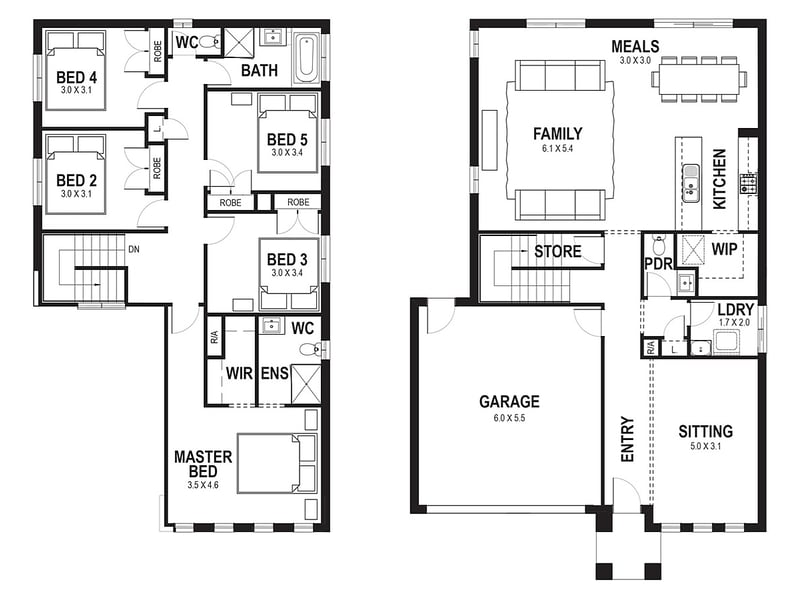 6 bedroom, 2.5 bathrooms, 2 car spaces floor plan