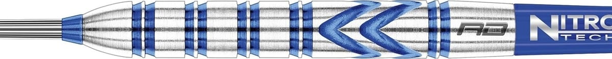 Red Dragon Gerwyn Price Blue Originals barrel horizontal showing the blue V-shaped grip groove and ringed sections