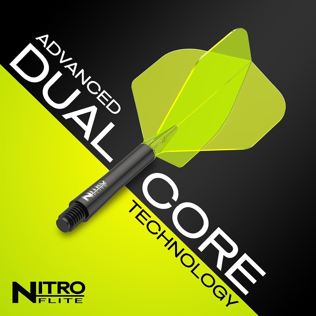RED DRAGON Nitro Flite advanced dual-core technology, showing the moulded flight and shaft as one piece