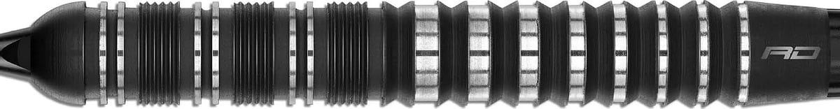 Red Dragon Sable barrel horizontal showing the multi-zone grip with silver ringed sections separated by smooth threaded bands