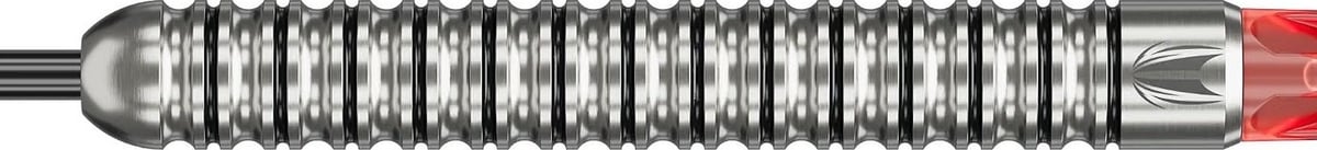 Target Darts Artemis barrel horizontal showing the radial grooved grip and fixed black nickel point