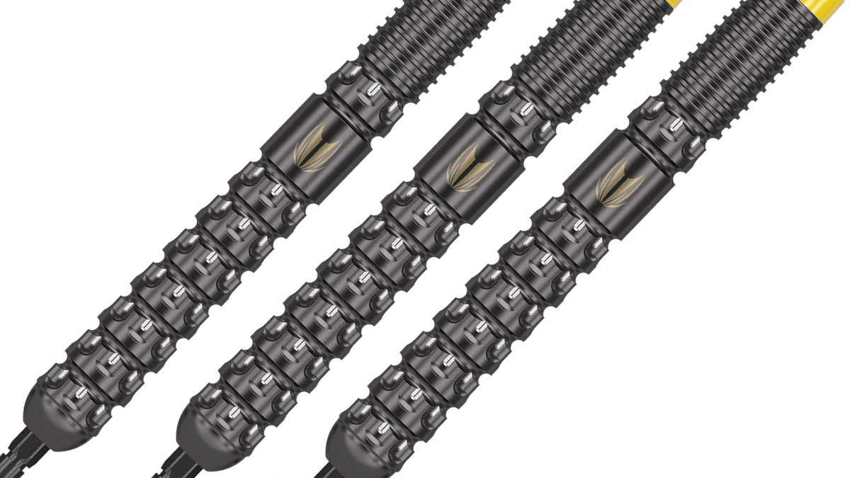Target Luke Littler G1 dart barrels at an angle showing the black coating and dual pixel grip zones