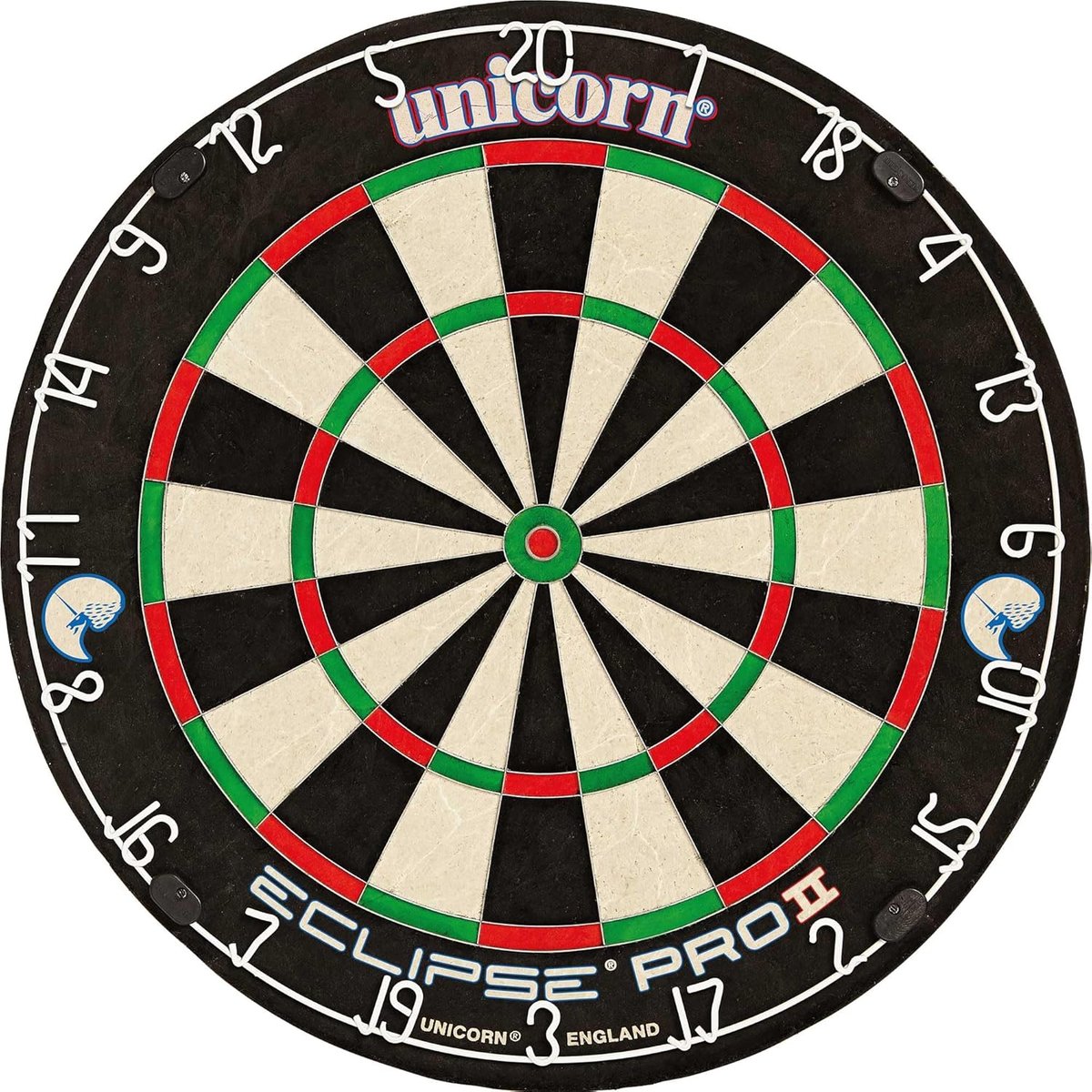 Unicorn Eclipse Pro 2 dartboard face showing the Spider2 wiring, white number ring, and black circumference band