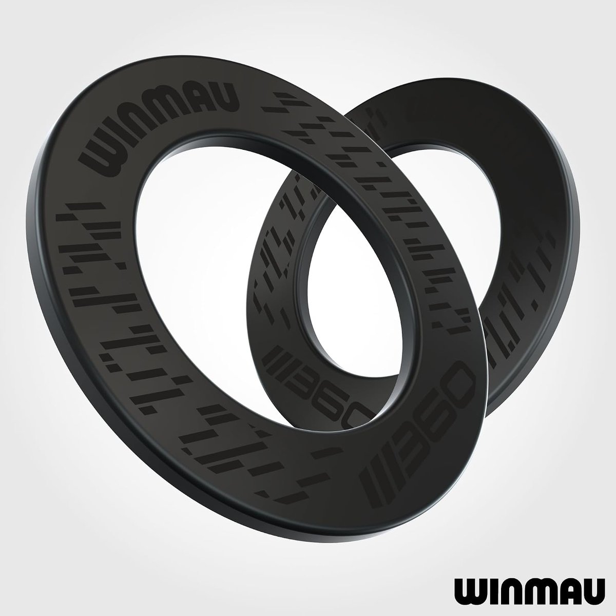Two Winmau Blade 360 black foam surrounds shown at an angle with subtle Winmau and 360 graphics