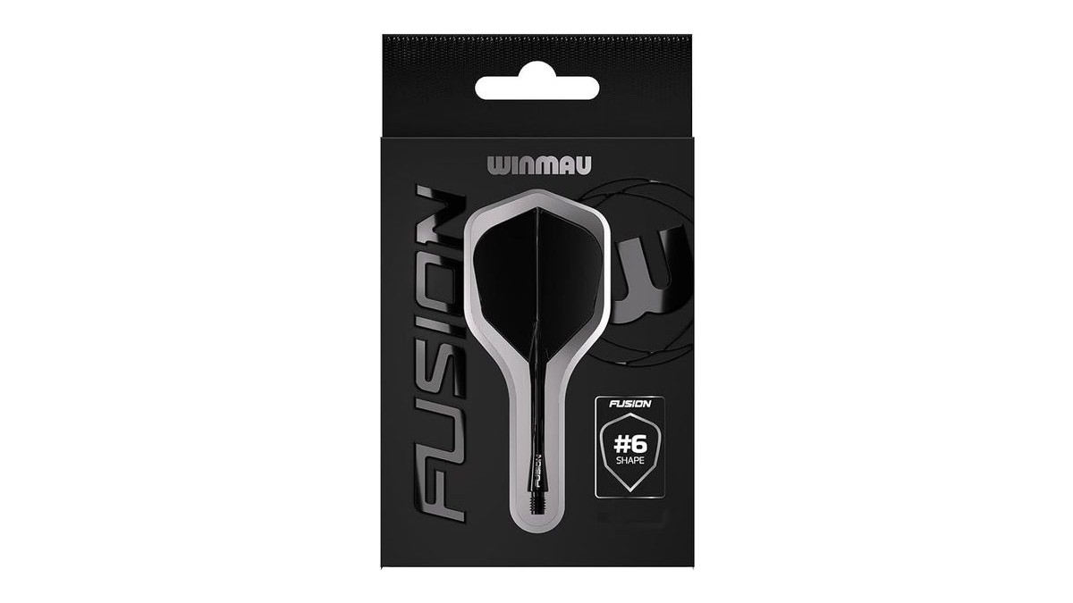 Winmau Fusion No.6 integrated flight and shaft in black, in its retail pack