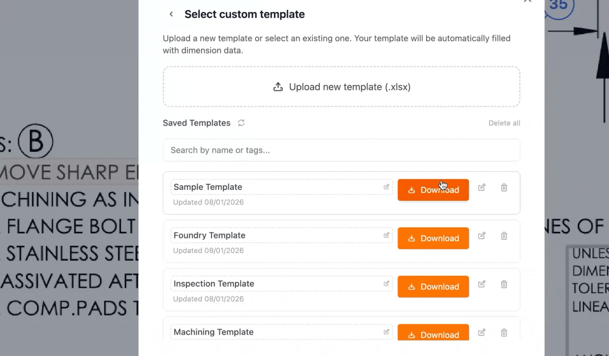Edit template dimensions