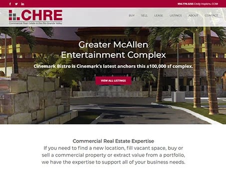 Screenshot of website designed for CHRE, a full service brokerage in Southern Texas.