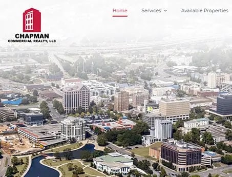 Screenshot of website created for Chapman Commercial Realty, a brokerage in Huntsville, Alabama.