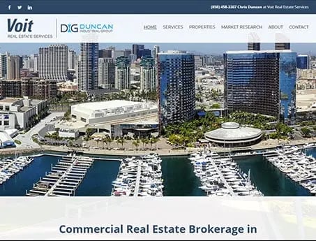 Screenshot of the website created for Duncan Industrial, a brokerage focusing on industrial properties in Southern California.