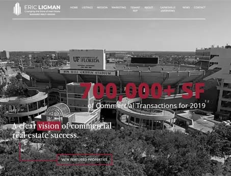Screenshot of a website create for Eric Ligman, a broker in Gainesville, Florida. tenant representation.