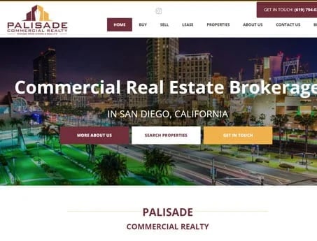 Screenshot of website designed for Palisade CRE, a full service brokerage in San Diego, California.