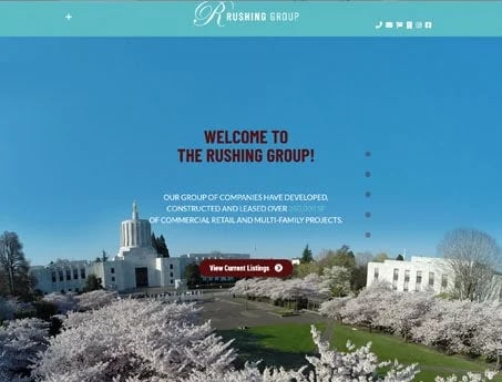 A screenshot of a website designed for Rushing Group, a brokerage, developer and property manager in Oregon.
