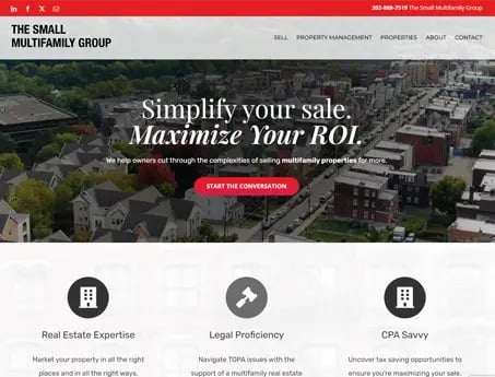 Screenshot of the website created for Small Multifamily Group, an investment company in Washington DC.