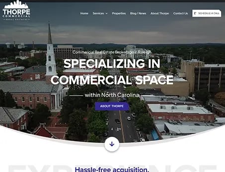 Screenshot of a website built for Thorpe Commercial in Raleigh, North Carolina.