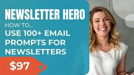 A Latina business woman smiling with the title, "Newsletter Hero".