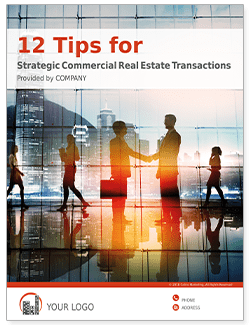 eBook book cover that says 12 tips for strategic commercial real estate transactions.