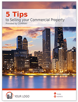 eBook book cover that says 5 tips to sell commercial real estate property.
