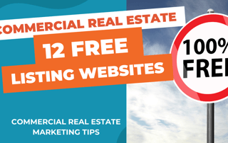 Title says, "Commercial Real Estate 12 Free Listing Websites" with a street sign that says "100% Free".