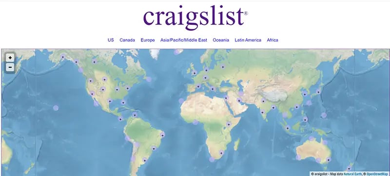 Screenshot of the website's home page for Craigslist.