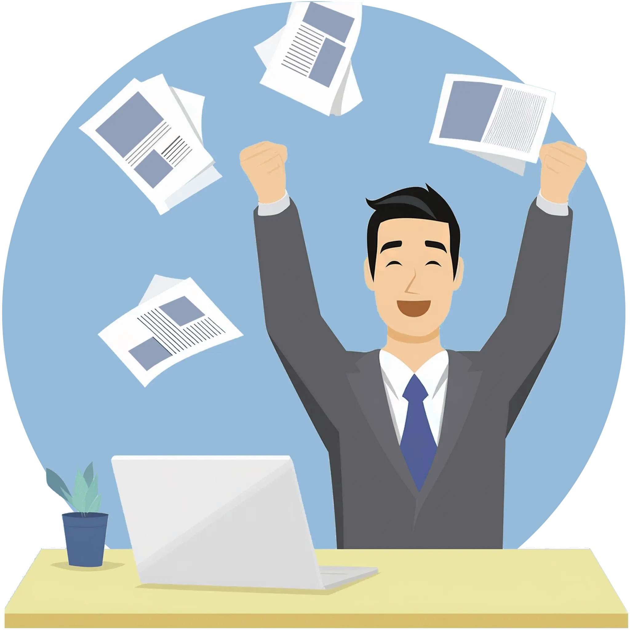 Commercial Real Estate Brochures A business man throwing up his papers in celebration.