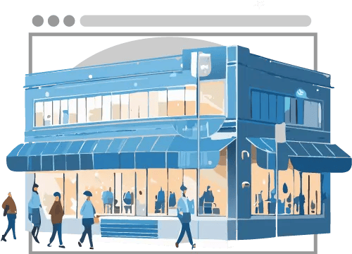 Shopping Mall Website A website design with a menu bar and a graphic of a two story shopping mall.