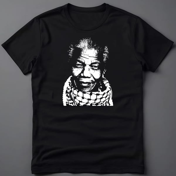 Nelson Mandela T-Shirt wearing a Kufiyah