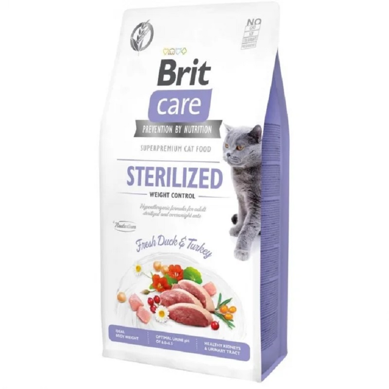 Brit Care sterilizuotų kačių sausas maistas svorio kontrolei, 2 kg - 