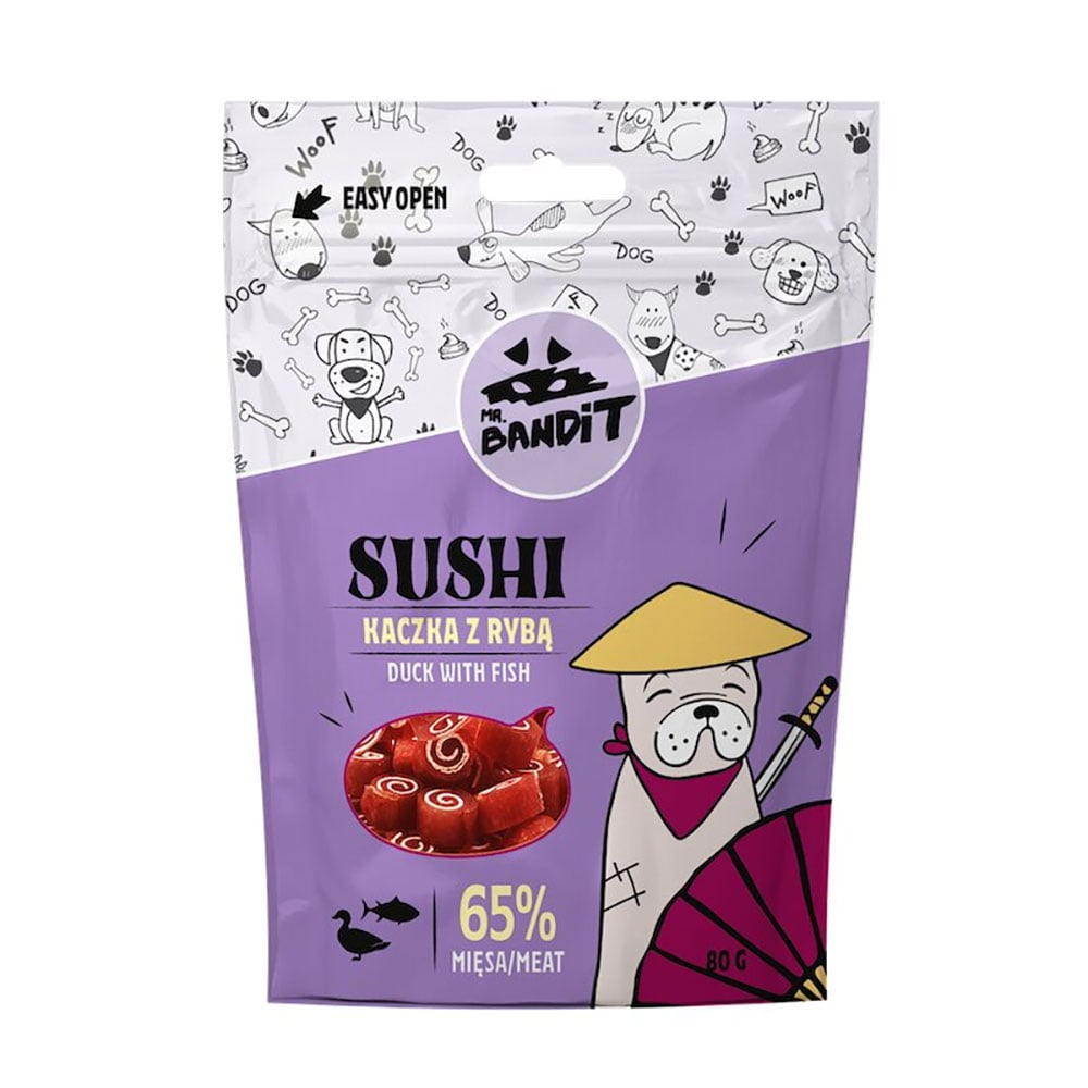 Mr. Bandit Sushi skanėstai šunims su antiena ir žuvimi, 80 g -  1