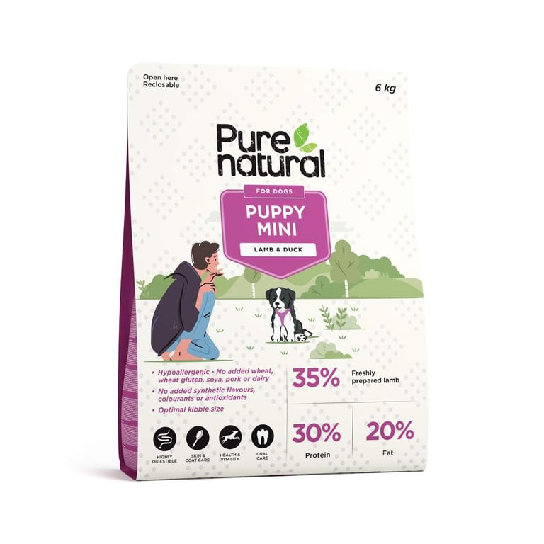 PURENATURAL Mini sausā barība kucēniem, jērs/pīle, 6kg